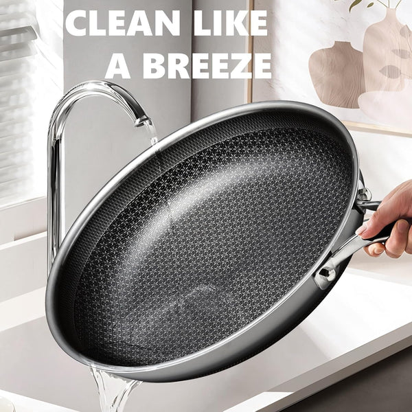 Non Stick Frying Pans 12 Inch, Hybrid Improved Version Frying Pan Nonstick with Lid, Stainless Steel Skillet, Dishwasher and Oven-Safe Chef & Quiche Pans, PFOA Free Cookware4