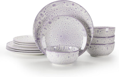 Sweejar 12 Pcs Speckled Glaze Ceramic Dinnerware Set for 4, Lavender Purple1