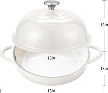 Dutch Oven Cast Iron Bread Oven with Cloche Dome Lid for Baking Sourdough, Artisan Bread, Pizza | Enameled Cast Iron Combo Cooker for Baking, Braising, Roasting | Magenta Enameled Finish9