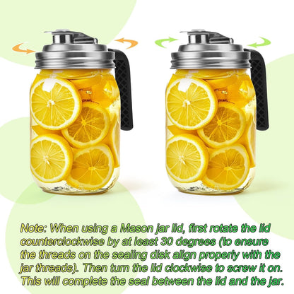 Mason Jar Pour Spout Lid Stainless Steel with Handle, Wide Mouth Pour Spout Flip Cap Lids for Mason Jars, Anticracking Leak Proof Seal Cover Airtight for Drinking Salad Dressing & Food Storing(2Pcs)6