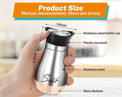 Salt and Pepper Shakers - 4 Oz Silver Glass Set with Stainless Steel Lids | Refillable Glass Shakers with Stainless Steel Lids for Cooking, Dining, RV Trips, Camping and Bbqs; 4 Oz Capacity Each.2