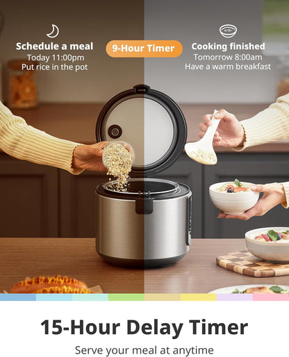 Rice Cooker with 6 Functions, 4-Cups Uncooked Rice | Multi Cooker, Slow Cook, Steam, Saute, Warm, 6 One-Touch Programs for Brown Rice, Quinoa and Oatmeal3