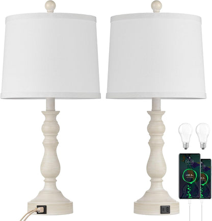 23'' Table Lamps Set of 2, Lamps for Bedroom, USB C+A Ports, Beige | Bedside Lamps with 3 Color Temperatures, Knob Switch, Lamps for Living Room, Office, Night Stands, End Table, Bulbs Included6