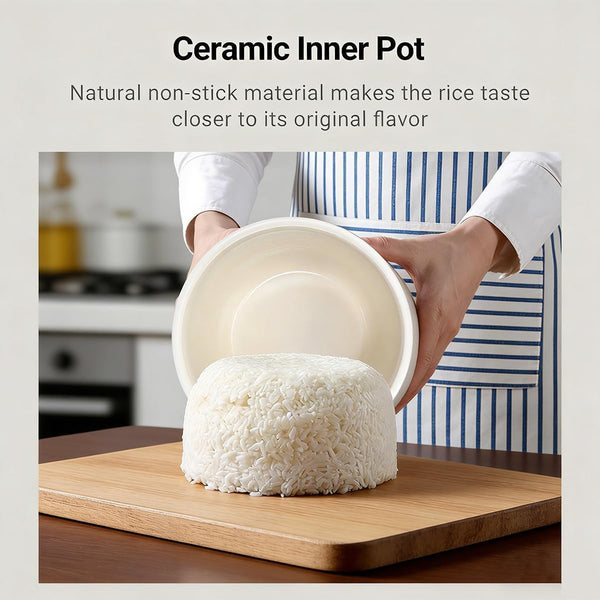 Small Stainless Steel Low Carb Rice Cooker 2L,6 Cups Cooked/3 Cups Uncooked | 400W Non-Stick Ceramic Rice Maker,24 Hours Timer Delay,10 Functions,Fast Cooker,Auto Keep Warm,Black6