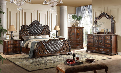 Cosmos Furniture Santa Monica Traditional Queen Bed - Cherry Finish Wood Bed with Tufted Headboard, Nail Head Trim - Queen Size for Classic Bedroom Decor2