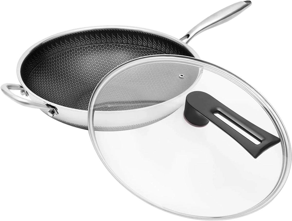 13-4-stainless-steel-wok-honeycomb-cooking-wok-with-spatula-nonstick-wok-with-lid-skillet-with-handle-flat-bottom-stir-fry-pan-for-electric-induction-gas-stoves