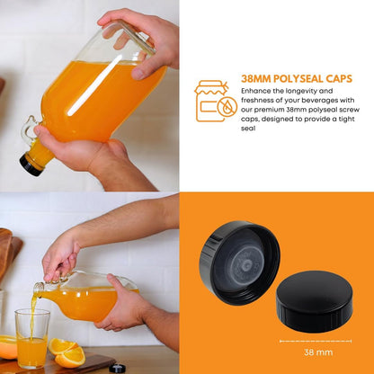 1 Gallon Glass Jug 4 Pack with Polyseal Caps | 128 Oz | Laundry Container | Clear Glass Jugs with Lids 1 Gallon for Water, Juice, Syrups and Household Storage | with Sturdy Handles and Reusable Design4