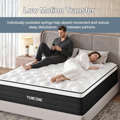 King Size Mattress, 14 Inch Hybrid Mattress in a Box with Individual Pocket Spring, Gel Memory Foam and Euro Top, Medium Firm Feel with Motion Isolation, Pressure Relief, Edge Support,Black4