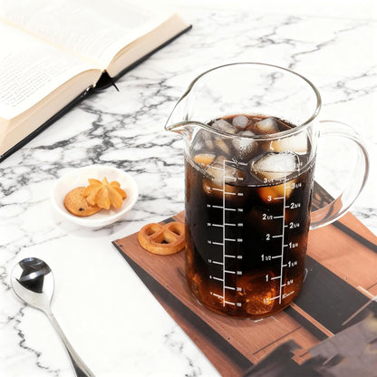 Glass Measuring Cup, Insulated Handle, V-Shaped Spout, High Borosilicate Glass Measuring Cup 1000ML、 /1 Liter, 4 Cup for Kitchen or Restaurant, Easy to Read (1000Ml-1Pcs)3