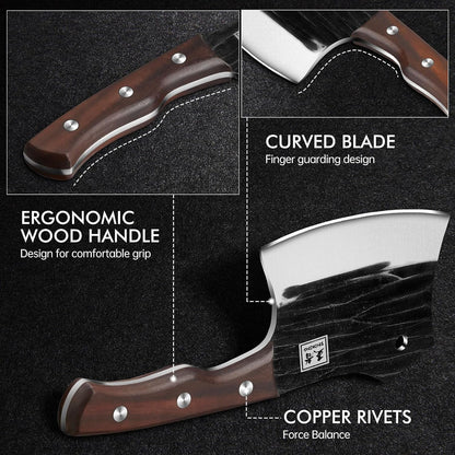 5.7" Bone Cleaver Knife, Heavy-Duty Butcher Knife with Full Tang Hand-Forged Blade, Meat & Bone Chopper with Leather Sheath for Kitchen5