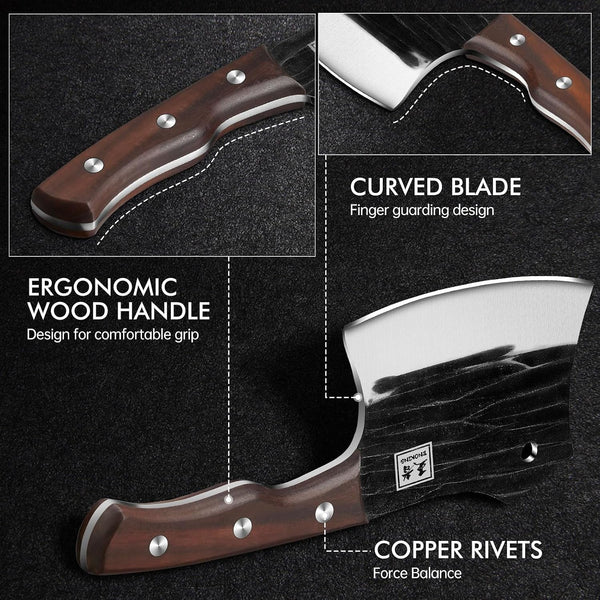 5.7" Bone Cleaver Knife, Heavy-Duty Butcher Knife with Full Tang Hand-Forged Blade, Meat & Bone Chopper with Leather Sheath for Kitchen5