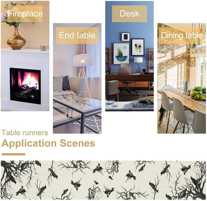 Silhouette Tree Crows Halloween Table Runner Branches Fall Kitchen Dining Table Decoration for Outdoor Home Party for Living Room Holiday Dinner Home 13X90In5