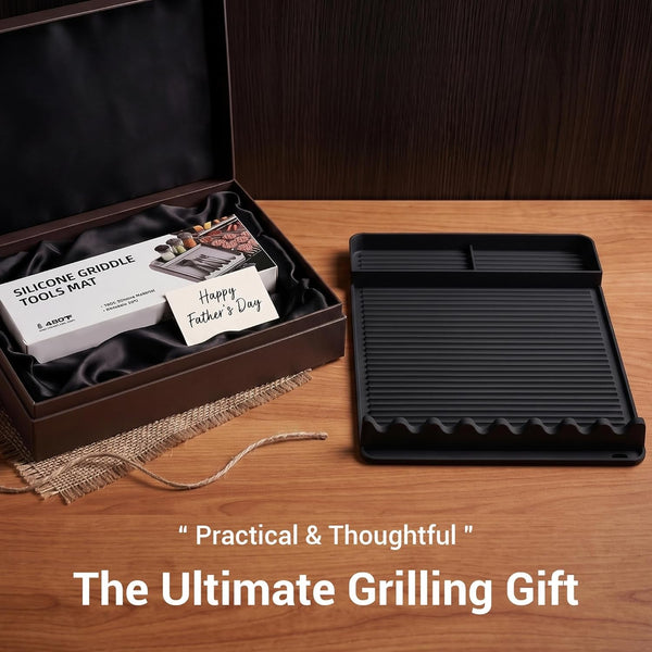 Silicone Grill Mat for Blackstone Griddles & Outdoor Grills - Heat Resistant (450°F) Countertop Protector, Non-Slip Tool Organizer & Grease Catcher, 16X11.5 Inch(Black)8