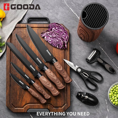Knife Set, 9 Piece Kitchen Knife Set with Block and Sharpener, Anti-Rust Stainless Steel Cooking Knives Set for Kitchen, Chef Knife Block Set2