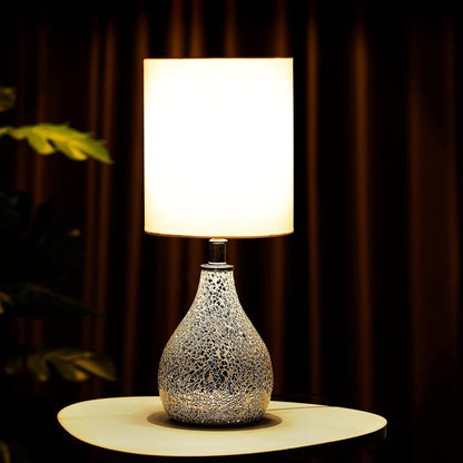 Modern Table Lamps Set of 2, Mirror Silver Gourd Design Mosaic Tiled Glass 17.5" Bedside Lamp, for Bedroom Living Room and Office Desk Nightstand Table Lamp2