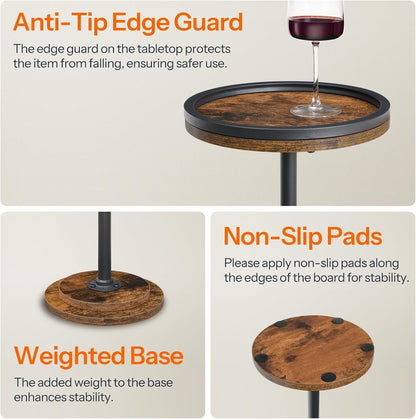 Small round Side Table, Drink Table, Coffee Martini Table with Pedestal Accent for Small Spaces in Living Room, Bedroom, Sofa Couch, Rustic Brown BF168BZ018