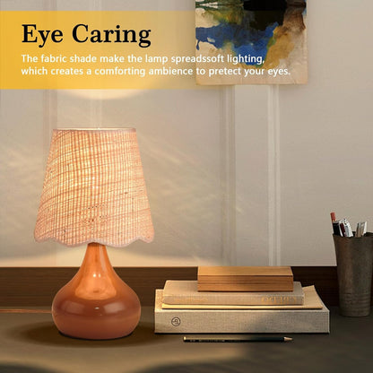 Brown Small Bedside Table Lamp for Bedroom, Farmhouse Bedroom Lamps for Nightstand, Rattan Lamp Shade Table Lamps for Small Spaces for Kitchen Counter, Home Office, Living Room, Kids Dorm6