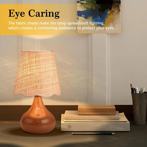 Brown Small Bedside Table Lamp for Bedroom, Farmhouse Bedroom Lamps for Nightstand, Rattan Lamp Shade Table Lamps for Small Spaces for Kitchen Counter, Home Office, Living Room, Kids Dorm6