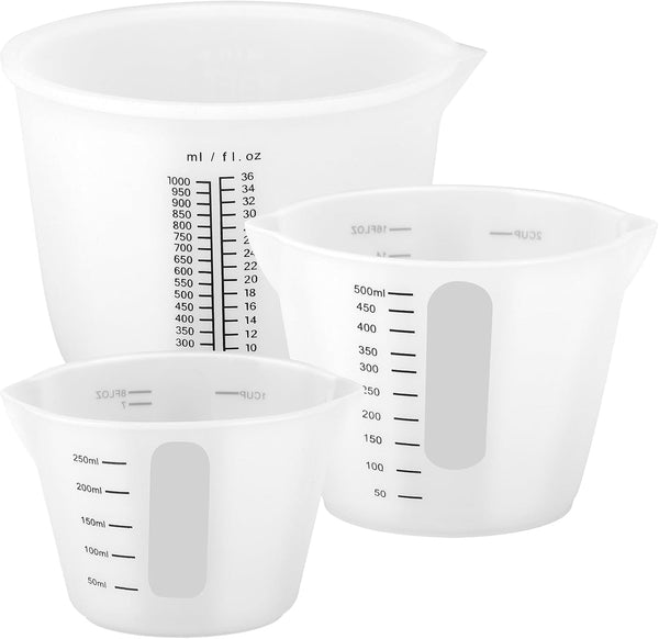 Silicone Resin Cups Set, Large Silicone Mixing Bowl with Precise Scale for Epoxy, Jewelry Casting Molds, Acrylic Paint, Cup Making, Nonstick Reusable Craft Pouring Cups, 1000Ml & 500Ml & 250Ml1