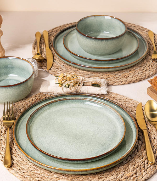 Dinnerware Sets for 4, 12 Pieces Ceramic Plates and Bowls Set4