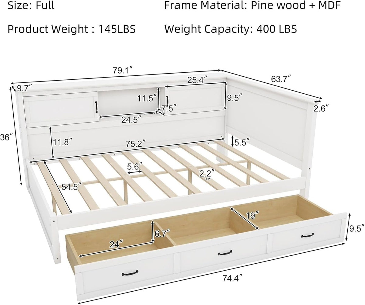 full-size-corner-bed-frames-with-storage-drawers-bookcase-charging-station-led-downlight-wooden-l-shaped-captain-daybed-platform-for-small-room-bedroom-guest-room-kidsroom-white