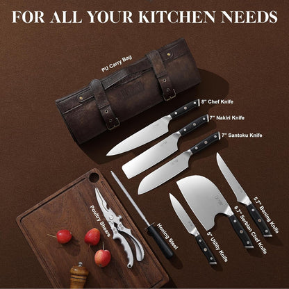 Chef Knife Set with Bag, Hand Forged High Carbon Steel Kitchen Knife Set3