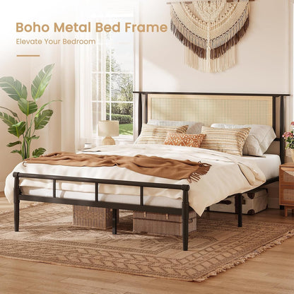Rattan Bed Frame Queen with Headboard, Black3