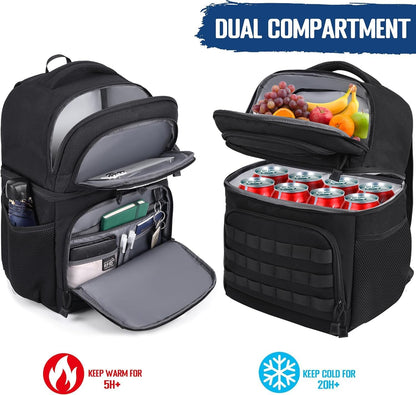 Lunch Backpack for Men, Tactical Inspired Double Deck Cooler Backpack Insulated Leakproof RFID Lunchbox for Work (Black)2