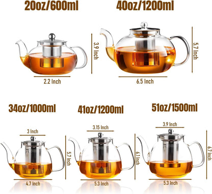 Tea Pot for Stove, 20 Oz Stovetop Clear Glass Teapot with Infuser | Removable 18/8 Stainless Steel Tea Infuser in a Glass Tea Kettle Works as a Loose Leaf Tea Steeper, Tea Maker or Tea Brewer3