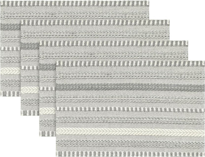 Dark Grey Farmhouse Woven Braided Stripe Placemats Set of 4,12X18 Inch Seasonal Holiday Table Mats Party Kitchen Dining Decoration1