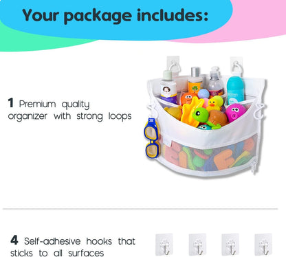 Mesh Bath Toy Holder Organizer – the Perfect Corner Bathtub Toy Storage & Bathroom or Shower Caddy – This Multi-Use Net Bag Makes Baby Bath Toy Storage Easy – for Kids & Toddlers5