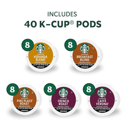 Starbucks K-Cup Coffee Pods, Starbucks Blonde, Medium and Dark Roast Hot or Iced Coffee, Variety Pack, 40 Keurig Pods | 100% Arabica K-Cup Pods for Keurig Brewers; Variety Pack with Starbucks Blonde, Medium and Dark Roasts; 1 Box, 40 Pods2