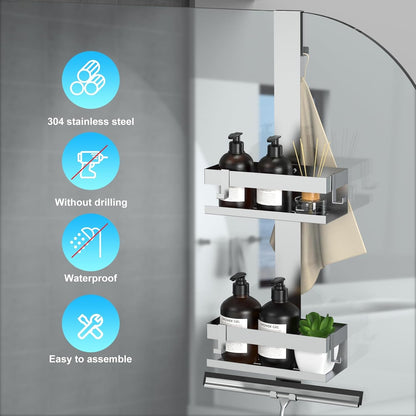 Shower Caddy Hanging, over Frameless Glass Door Shower Shelf, Silver2