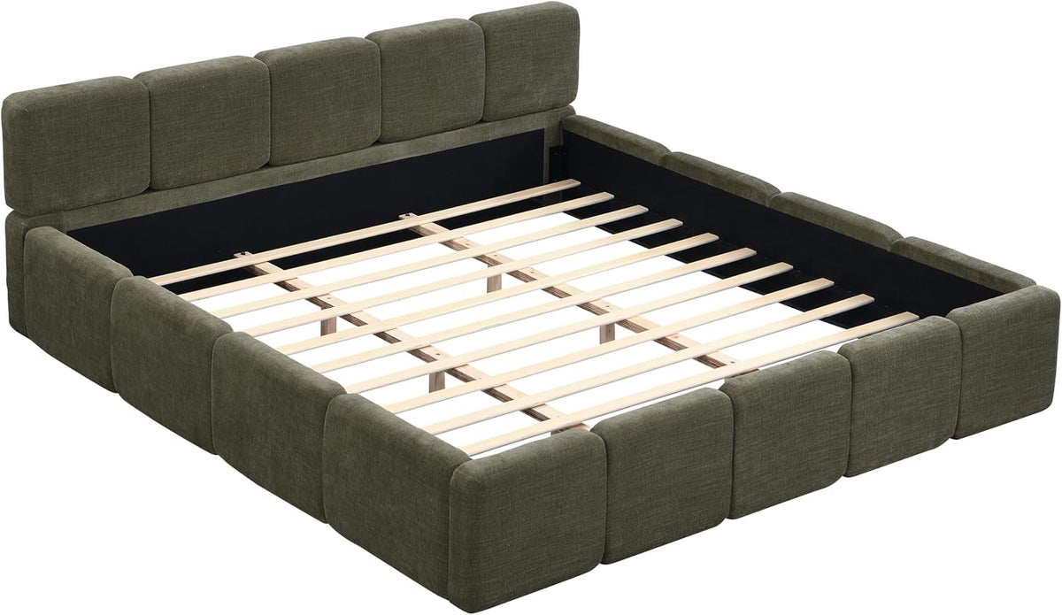 california-king-boucle-platform-bed-with-thick-headboard-green
