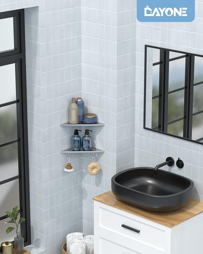 2 Pack Corner Shower Shelves 10", Chrome 304 Stainless Steel Recessed Bathroom Shelf with Razor Holding Hole and 2 Hools, for Tiled Wall No Drilling Needed2