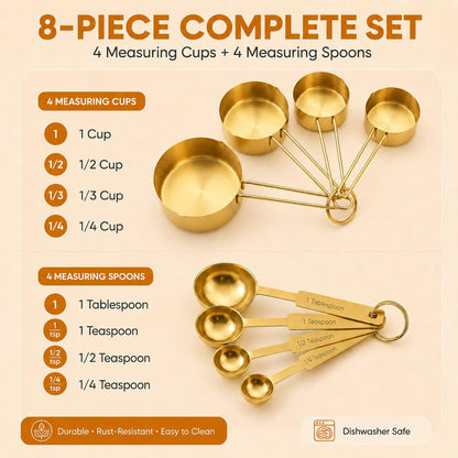 Gold Measuring Cups and Spoons Set, 8 Piece Stainless Steel Measuring Cup and Spoon Set for Baking and Cooking, Stackable Gold Kitchen Measuring Utensils for Dry and Liquid Ingredients7