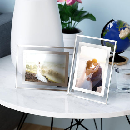5X7 Picture Frames - Glass Photo Frame for Tabletop/Desktop Display, Horizontal/Vertical Orientation, Silver Finish5