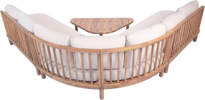 Gemsy 118" Acacia Wood Outdoor Patio Furniture Set with Cushion, Outdoor Half Moon Curved Sectional Sofa Set with Coffee Table, Patio Sectional Sofa Set, Beige+Light Teak7