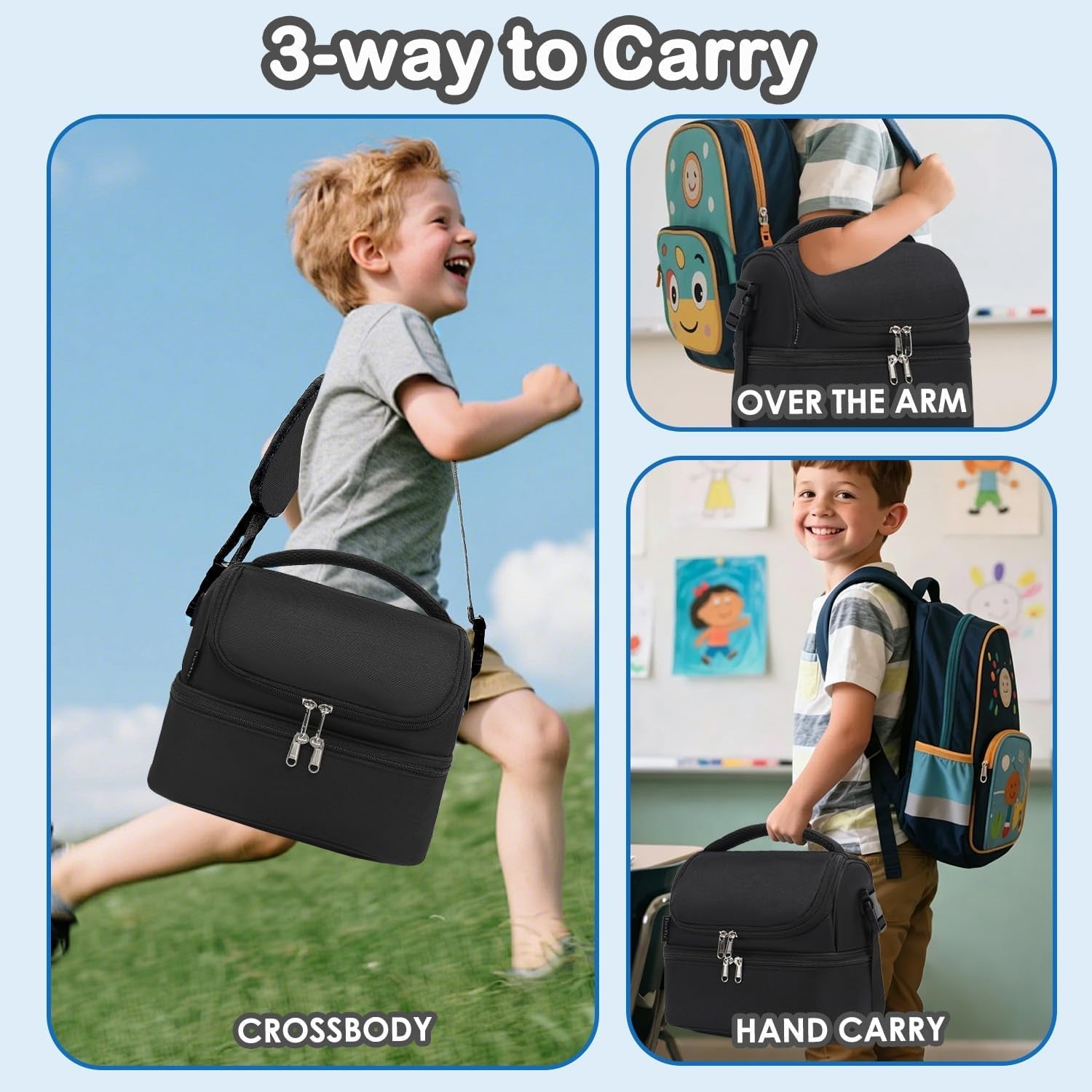 double-decker-cooler-insulated-lunch-bag-large-tote-for-boys-girls-men-women-with-adjustable-strap-black