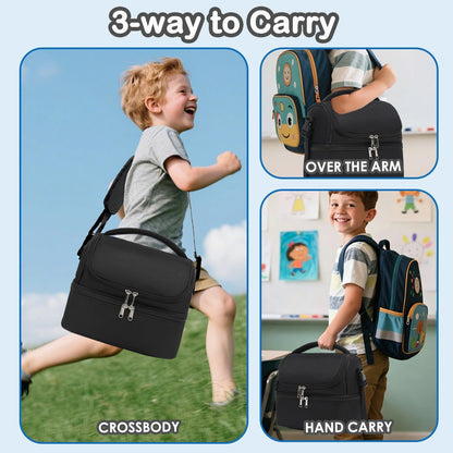 Double Decker Cooler Insulated Lunch Bag Large Tote for Boys, Girls, Men, Women, with Adjustable Strap,Black7