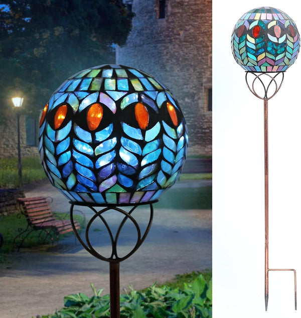 Decorative Solar Garden Lights, 6" Mosaic Globe Outdoor Stake1