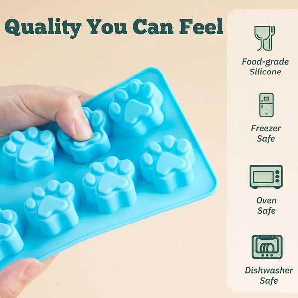 4 Pack Silicone Dog Treat Molds with Container and Ice Tong, Non-Stick Puppy Paw and Bone Shaped Set with Bin, Silicone Mold for Pupsicle, Chocolate, Gummy, Candy, Baking, Jelly, Ice Cube, Pudding6