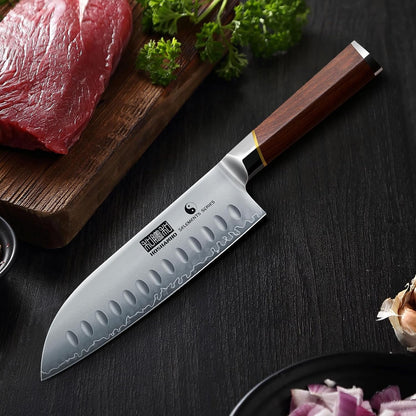 Santoku Knife 7", Razor Sharp Kitchen Knife with Rosewood Handle6
