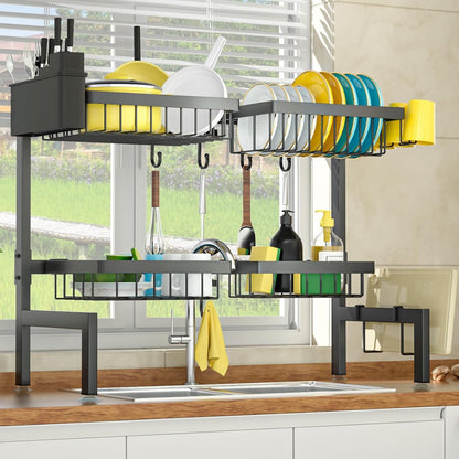 4 Baskets 2-Tier over the Sink Dish Drying Rack, 26.57"-35"7