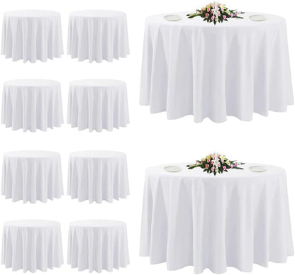 10 Pack White round Tablecloths, 120 Inch Stain Resistant and Wrinkle Polyester Fabric Washable Table Clothes Cover for Kitchen Dining, Wedding, Reception Banquet, Birthday Party, Buffet Restaurant1