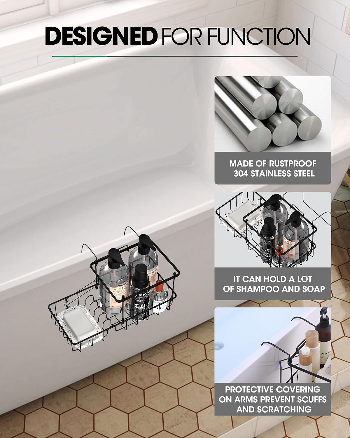 rustproof-hanging-shower-caddy-for-bathtub-stainless-steel-shower-caddy-for-tub-side-hanging-shower-organizer-basket-for-shampoo-conditioner-soap-bath-accessories-easy-install-matte-black