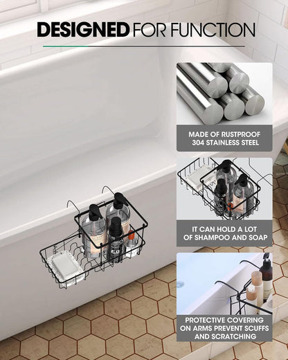 Rustproof Hanging Shower Caddy for Bathtub, Stainless Steel Shower Caddy for Tub Side, Hanging Shower Organizer Basket for Shampoo, Conditioner, Soap & Bath Accessories, Easy Install, Matte Black6