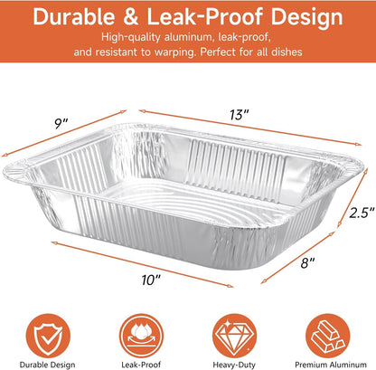 30 Pack 9X13 Aluminum Pans, Disposable Half Size Foil Pans | Heavy Duty Aluminum Foil Pans for Baking,Roasting, Meal Prep, Food Storage, Parties, Catering - Oven, Freezer & Grill Safe2