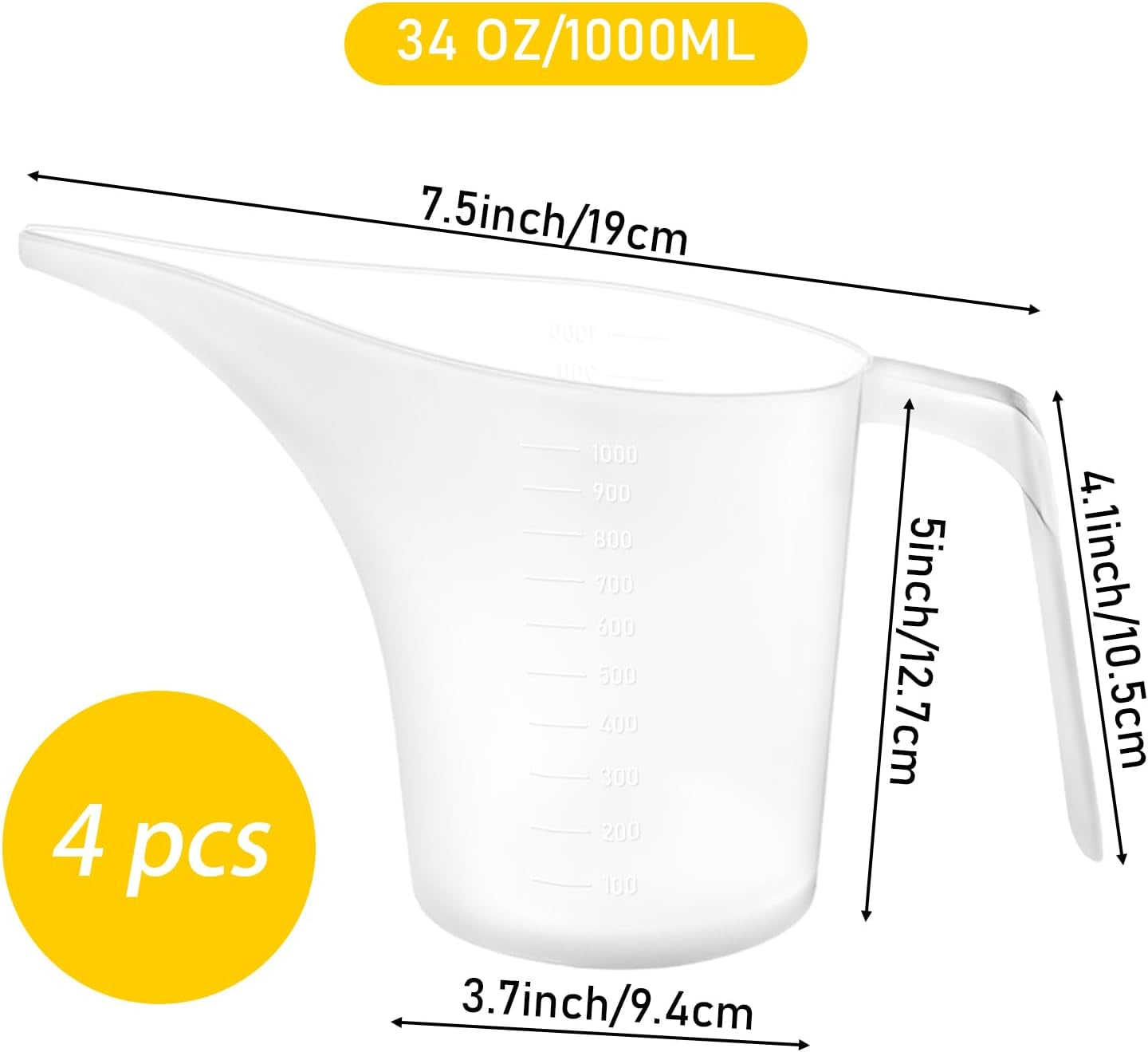 4-pack-measuring-funnel-pitcher-plasticmeasuring-cup-with-long-spout-large-for-bakeware-pancake-batter-muffin-cakes-soap-making-watering-plants1000ml