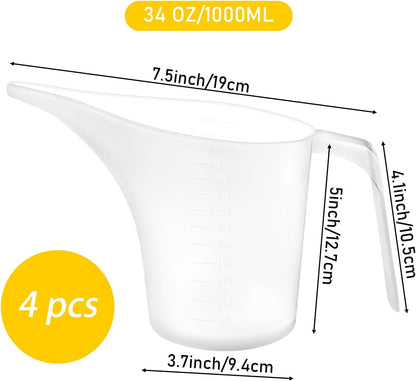 4 Pack Measuring Funnel Pitcher,Plasticmeasuring Cup with Long Spout,Large for Bakeware,Pancake,Batter,Muffin,Cakes,Soap Making,Watering Plants(1000Ml)2
